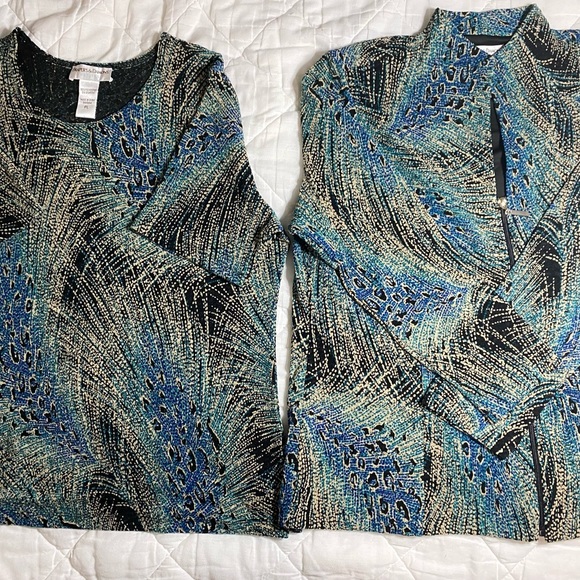 Peacock Textured Knit Long Sleeve Jacket With Under Shirt Set 
Size PLarge - Picture 1 of 4